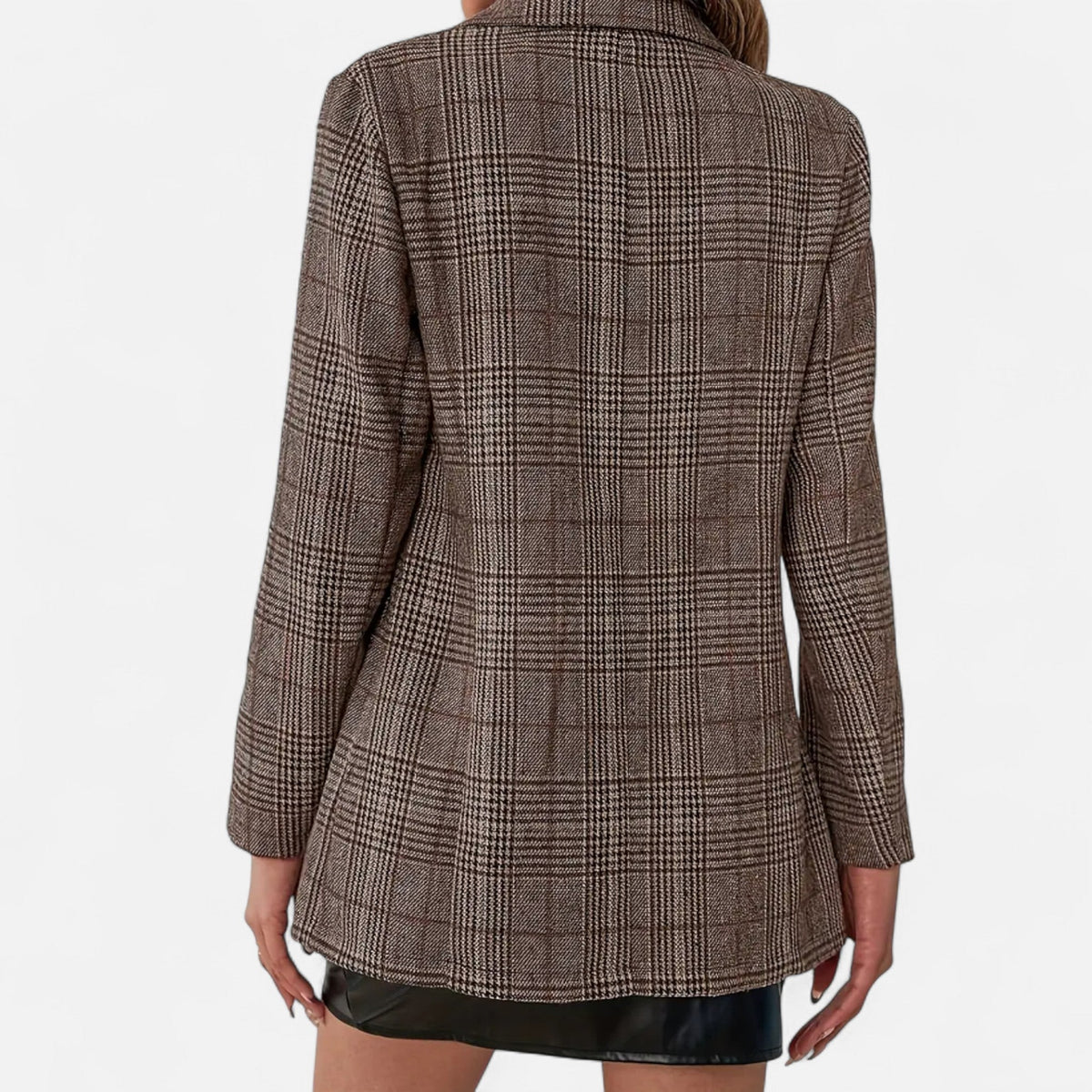 Women's Check Tweed-Look Notch Lapel Blazer in Brown