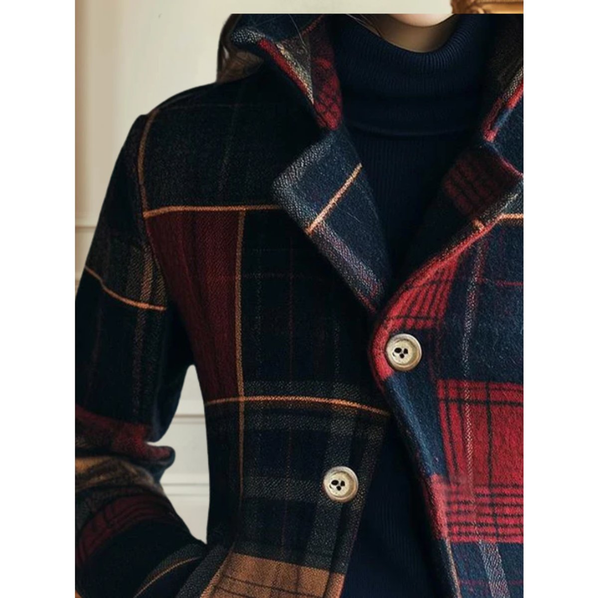 Women's Plaid Patchwork Wool-Look Single-Breasted Blazer Jacket