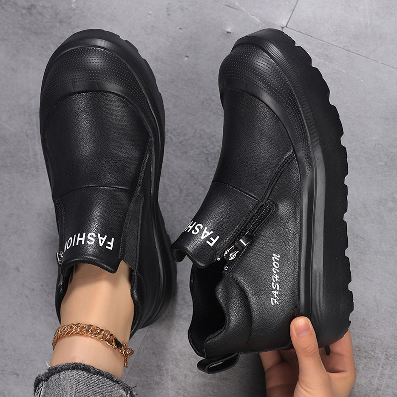 Women's Platform Slip-On Faux Leather Trainers with Side Zip
