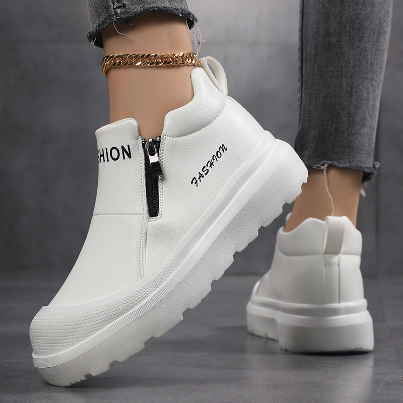 Women's Platform Slip-On Faux Leather Trainers with Side Zip