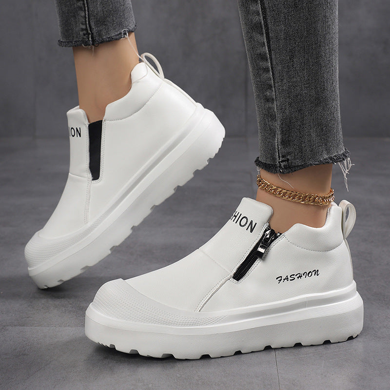 Women's Platform Slip-On Faux Leather Trainers with Side Zip