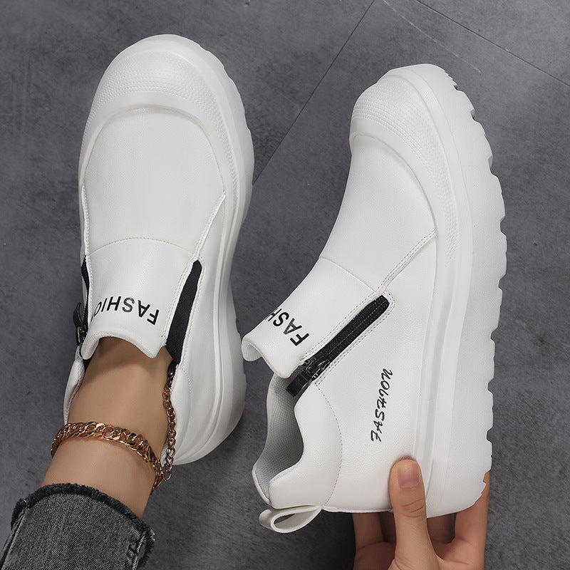 Women's Platform Slip-On Faux Leather Trainers with Side Zip
