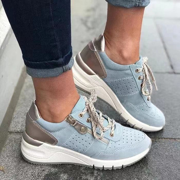 Women's Wedge Platform Faux Suede Trainers with Side Zip