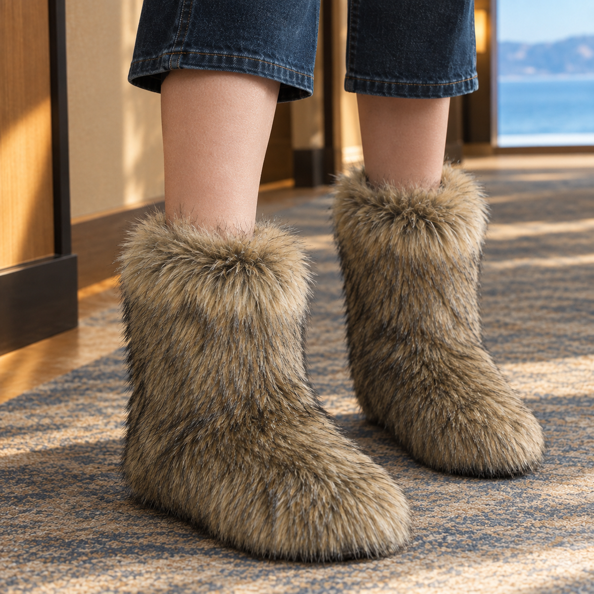 Women's Long Pile Plush Mid-Calf Winter Boots
