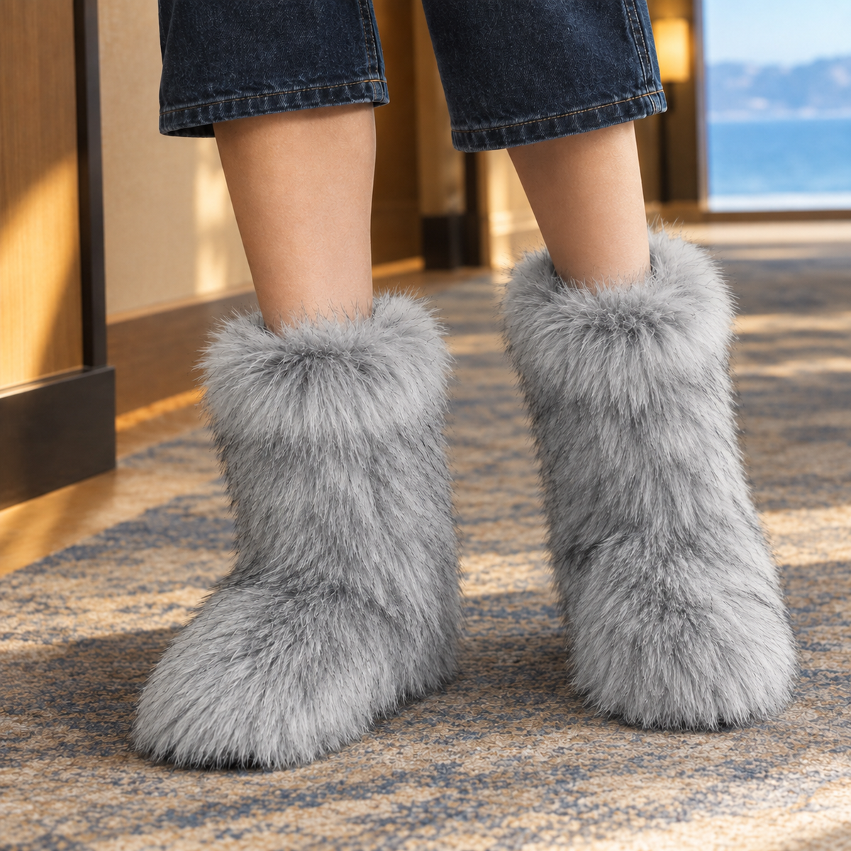 Women's Long Pile Plush Mid-Calf Winter Boots