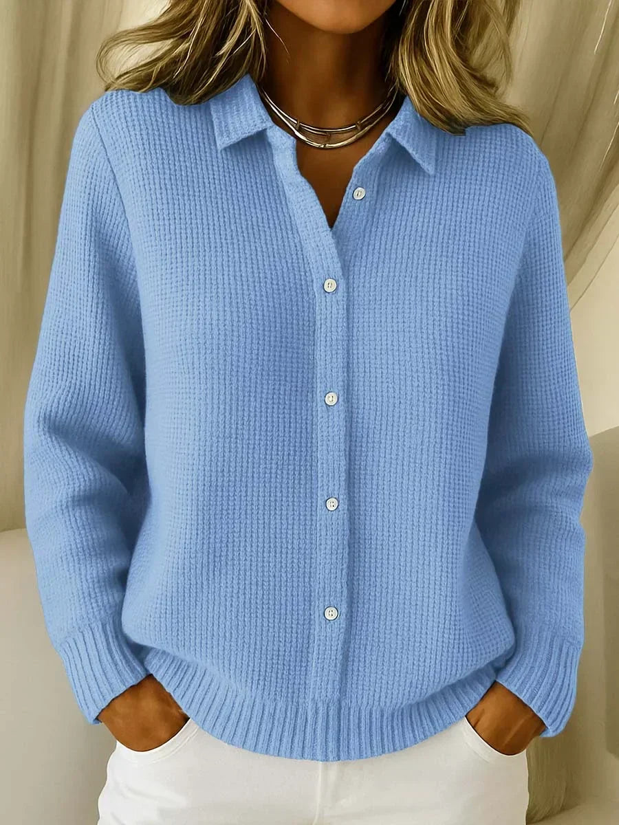 Women's Collared Ribbed Knit Button Cardigan