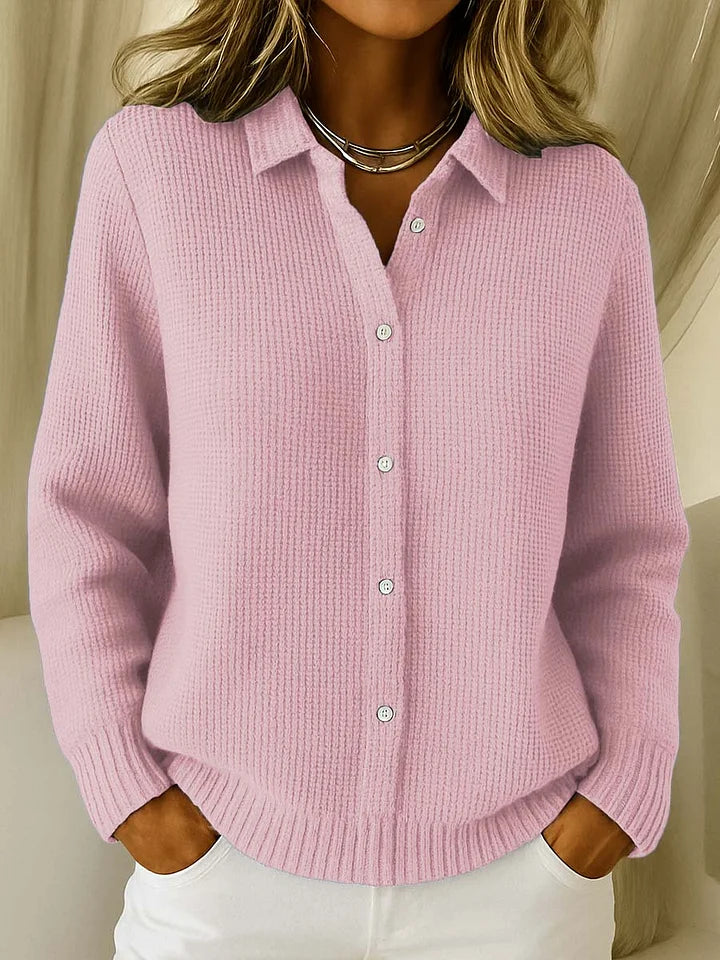 Women's Collared Ribbed Knit Button Cardigan