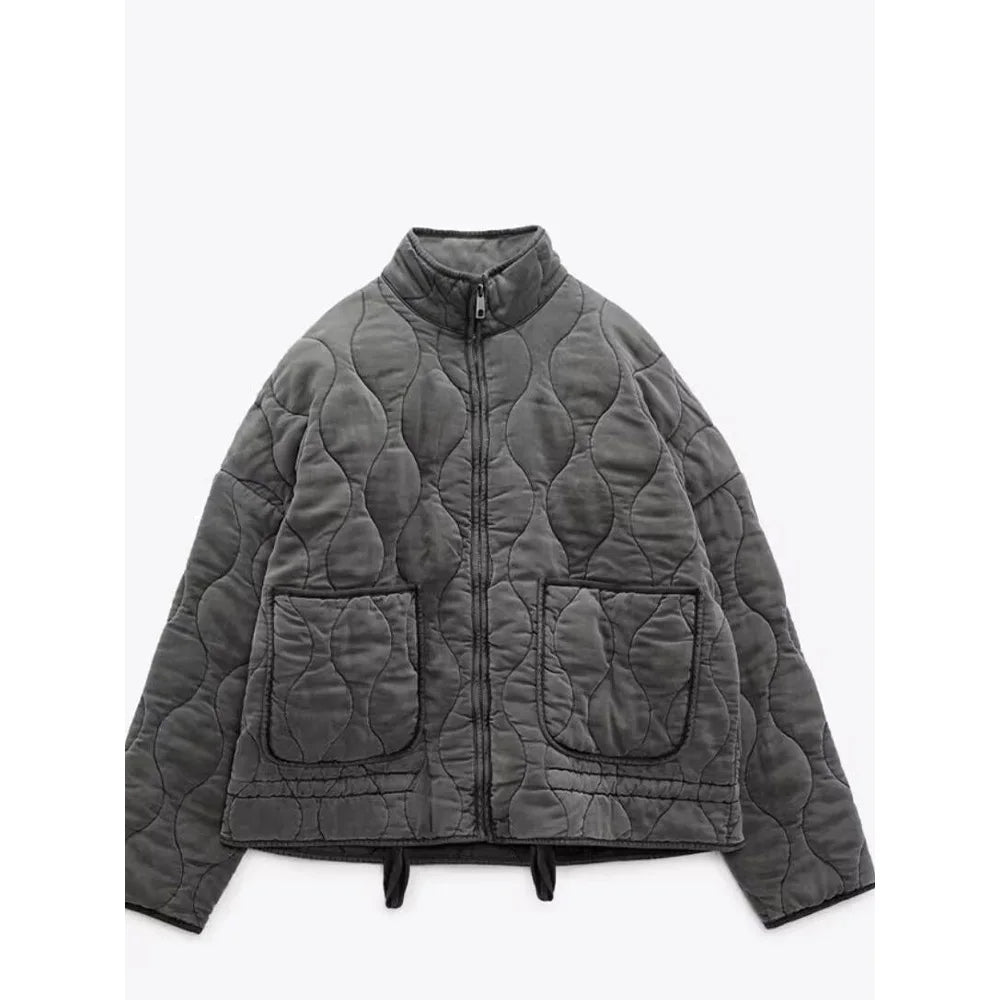 Women's Onion Quilted Jacket with Stand Collar