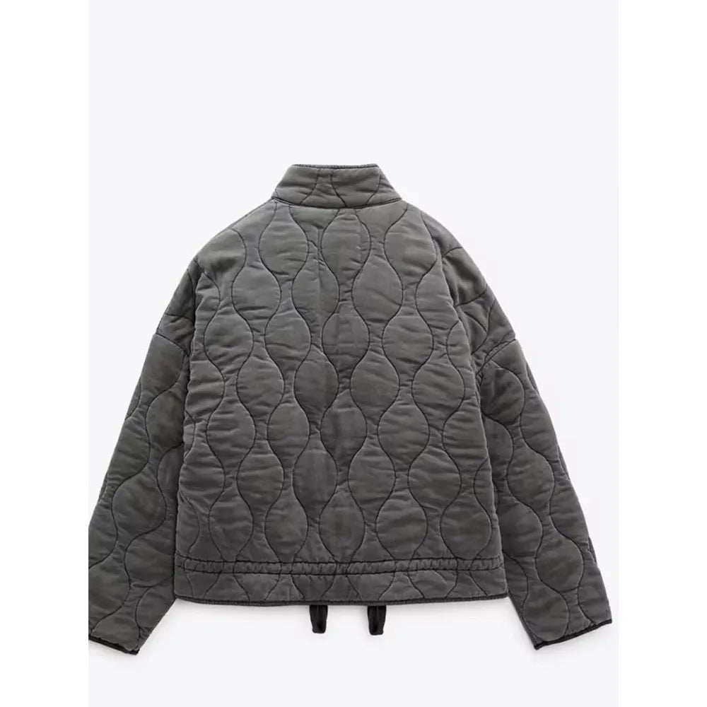Women's Onion Quilted Jacket with Stand Collar