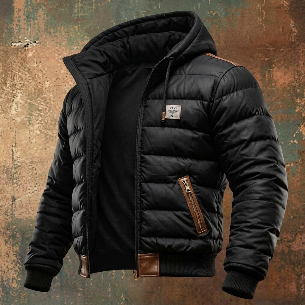 Women's Quilted Sherpa Fleece Lined Hooded Puffer Jacket in Black