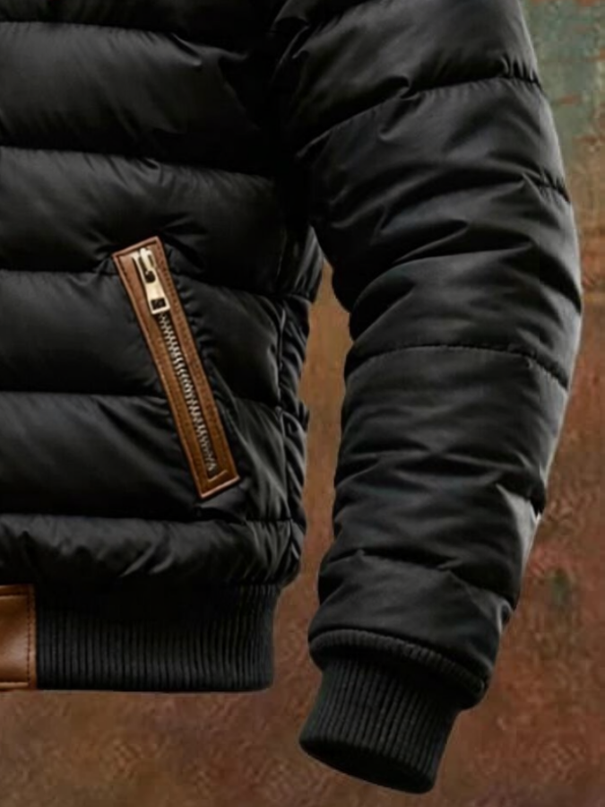 Women's Quilted Sherpa Fleece Lined Hooded Puffer Jacket in Black