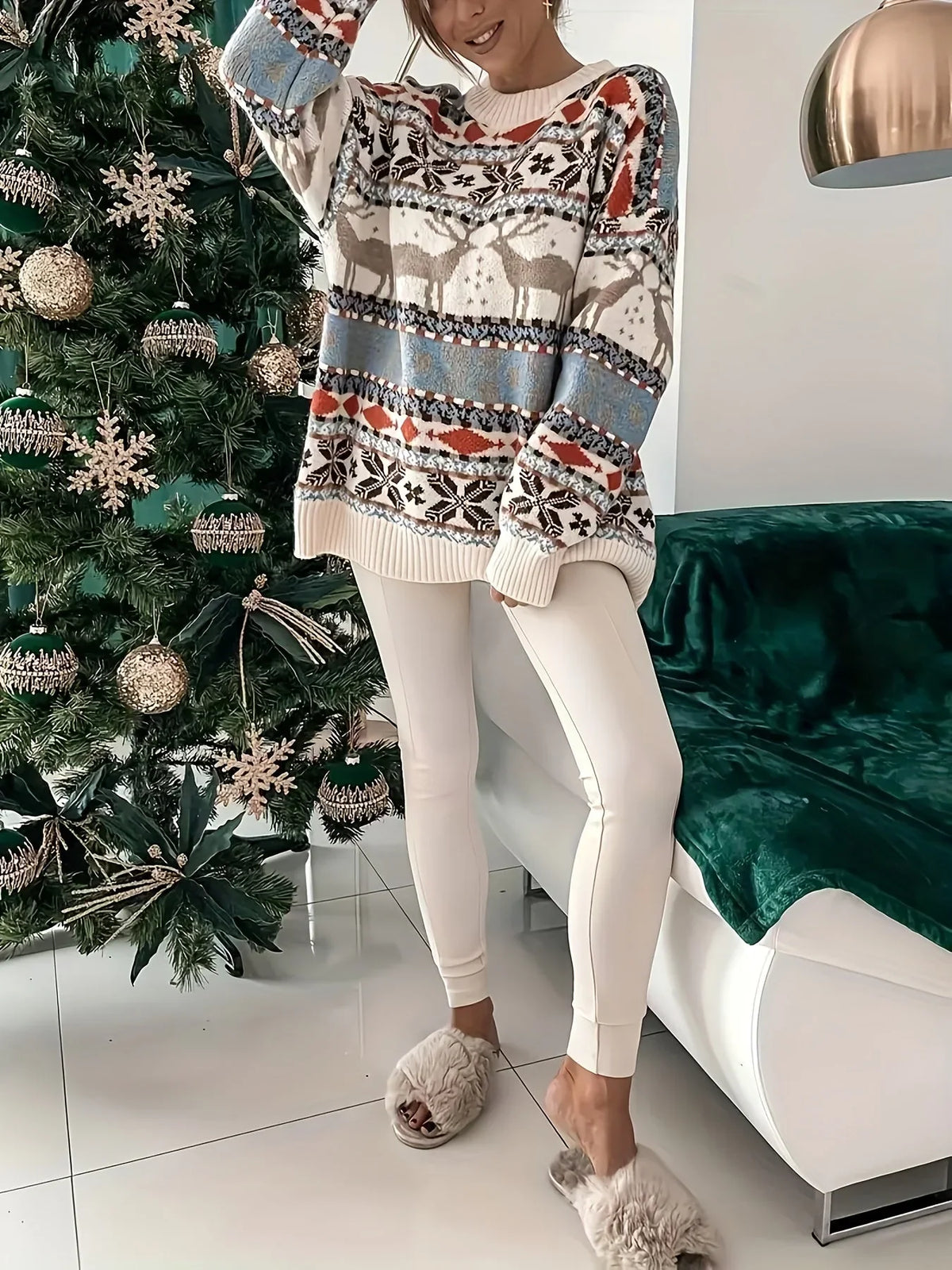 Women's Christmas Jumper Fair Isle Reindeer Oversized