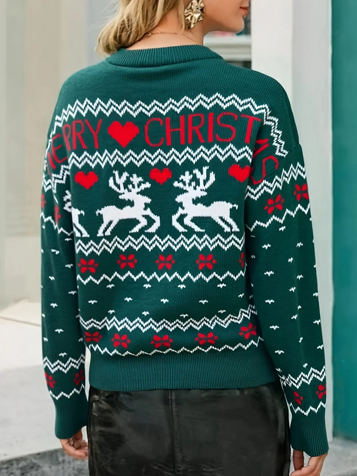 Women's Christmas Jumper Reindeer Slogan Crew Neck