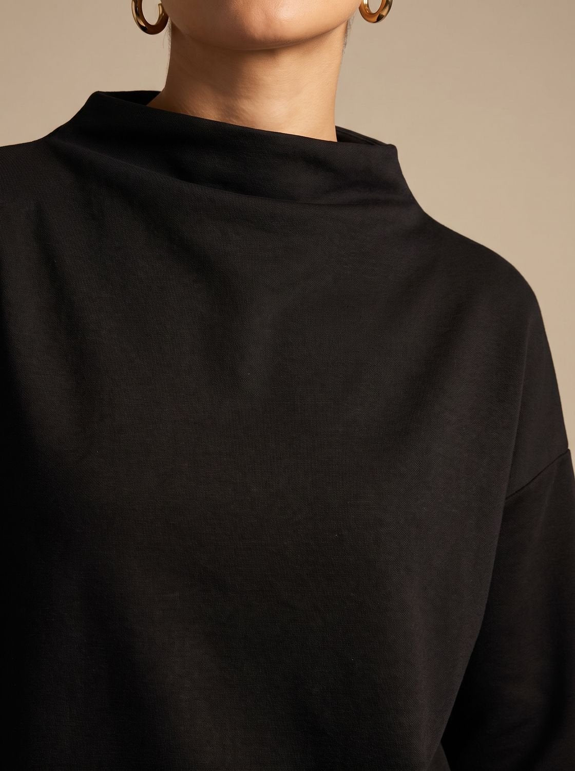 Women's Relaxed Fit Funnel Neck Long Sleeve Top