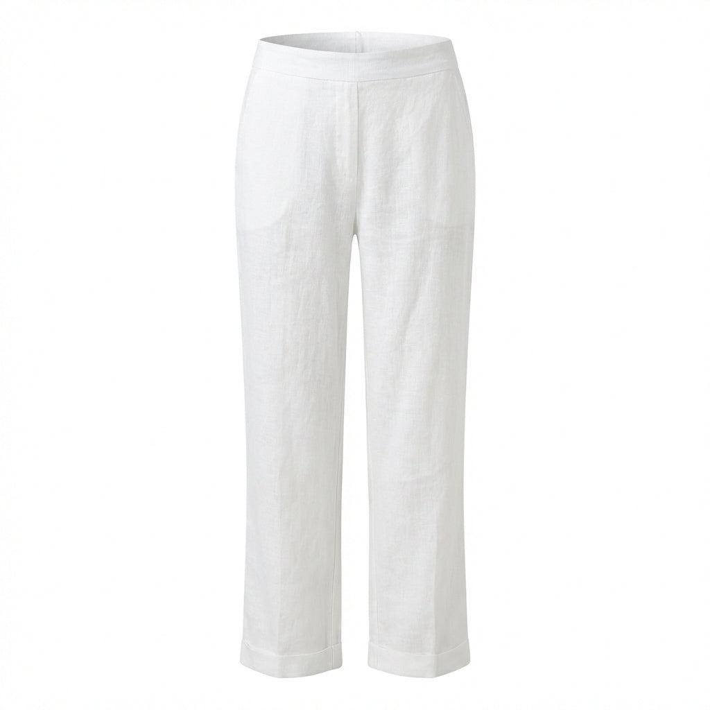 Women's Elasticated Waist Straight-Leg Trousers with Turn-Ups