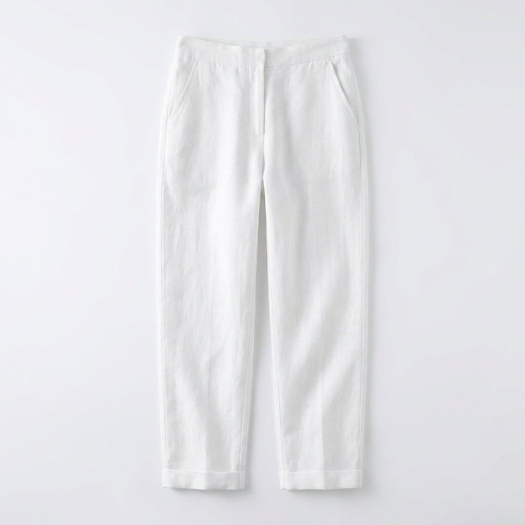 Women's Elasticated Waist Straight-Leg Trousers with Turn-Ups