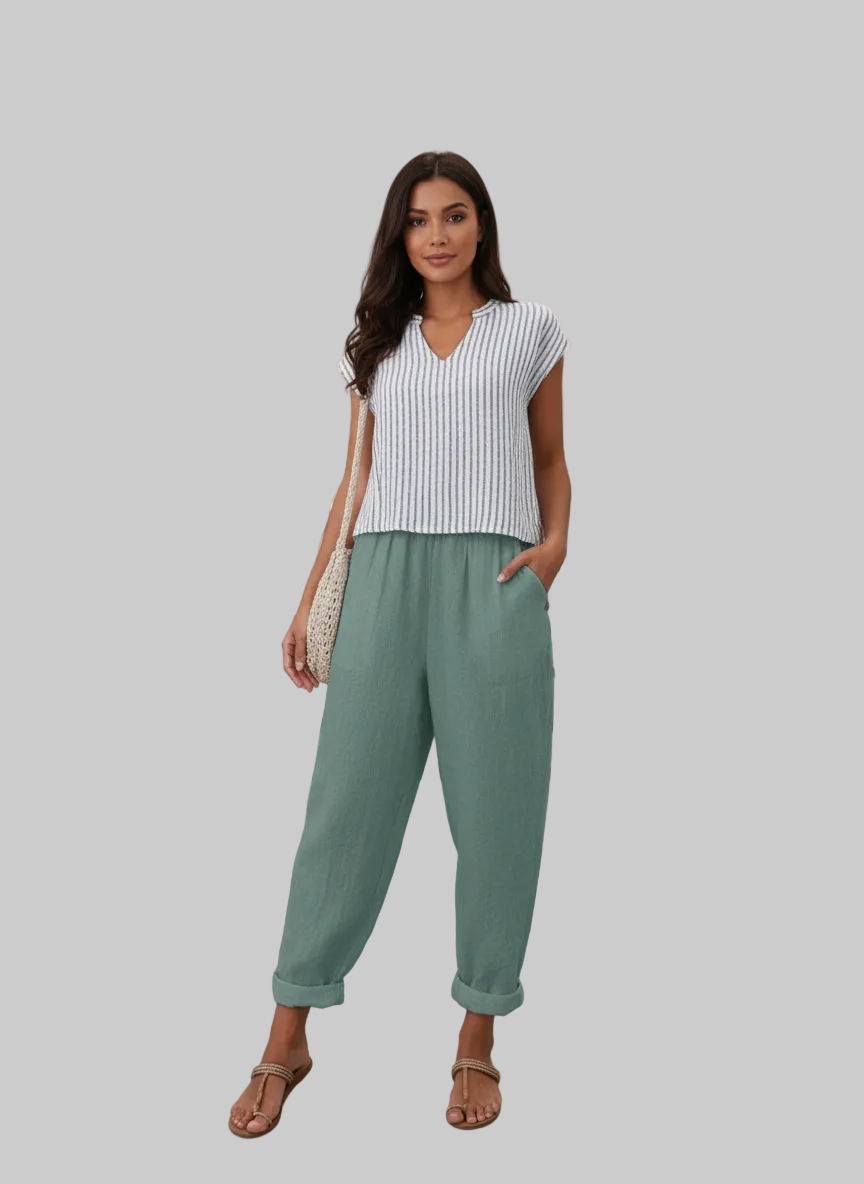 Women's Relaxed Elastic Waist Trousers with Pockets