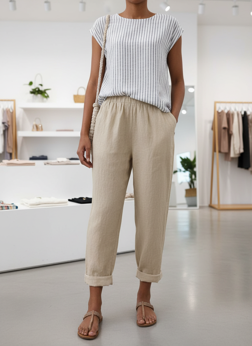 Women's Relaxed Elastic Waist Trousers with Pockets