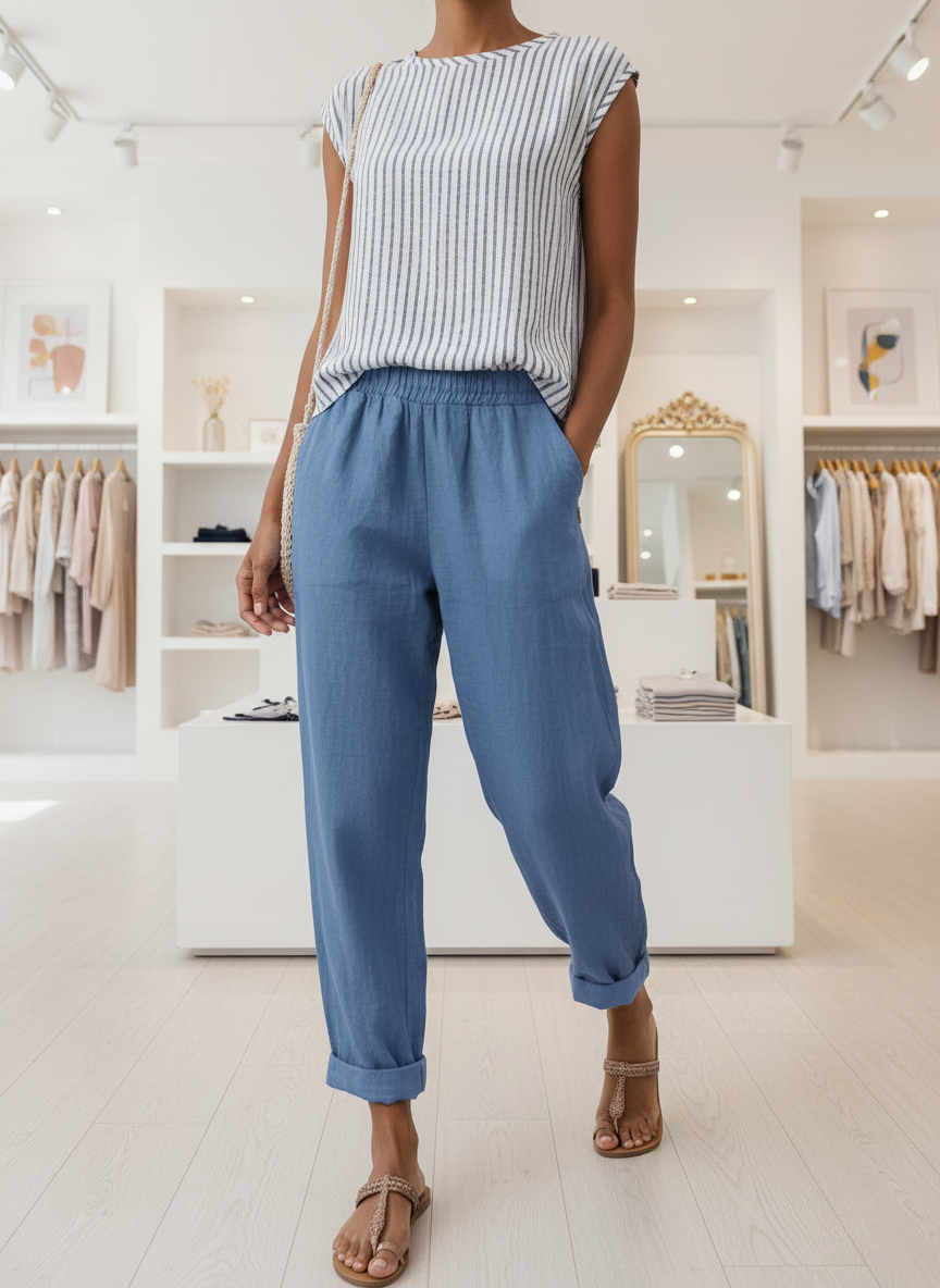 Women's Relaxed Elastic Waist Trousers with Pockets