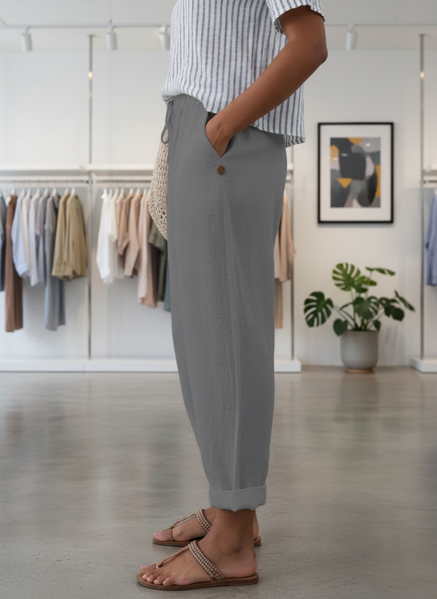 Women's Relaxed Elastic Waist Trousers with Pockets