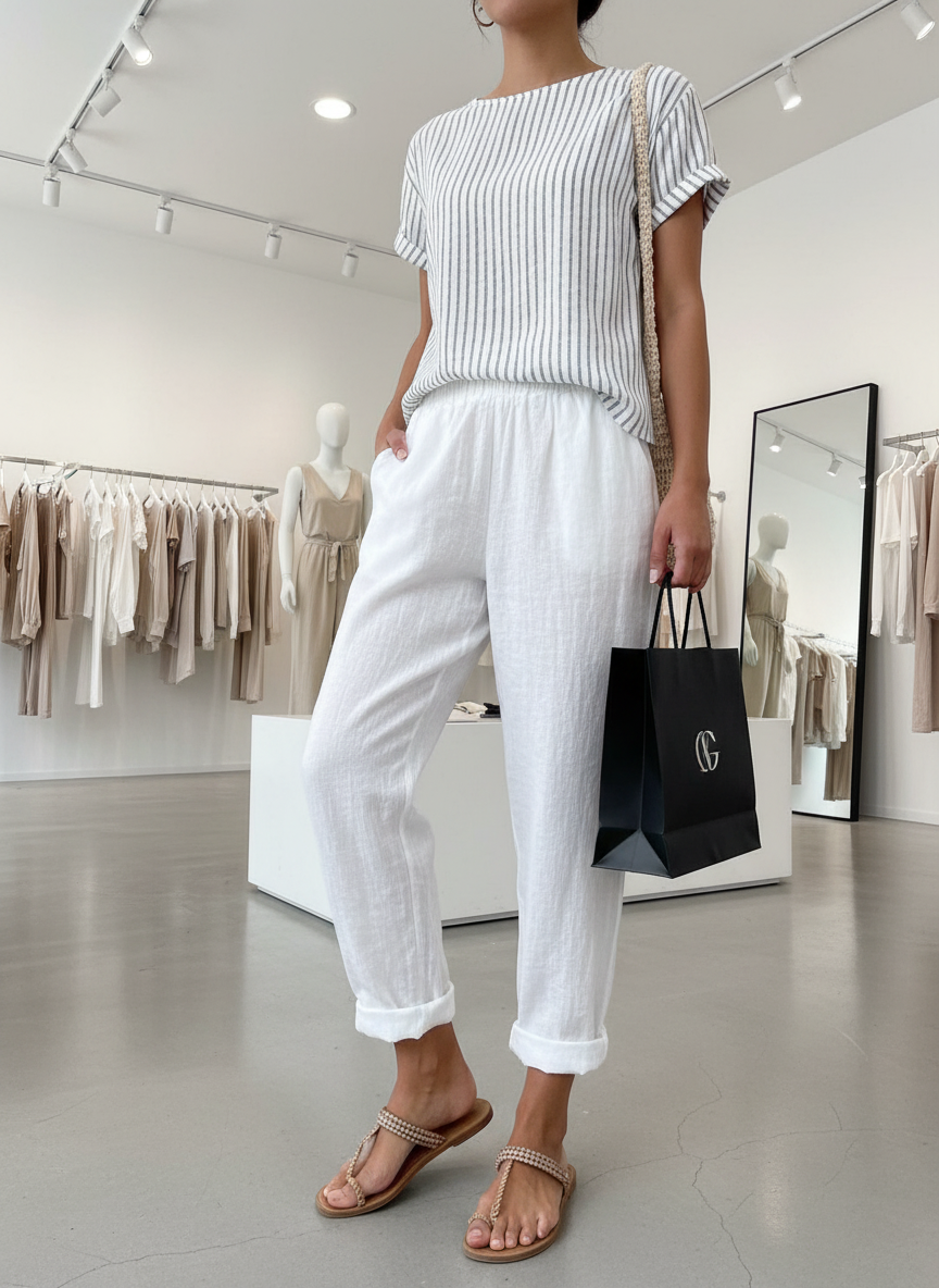 Women's Relaxed Elastic Waist Trousers with Pockets