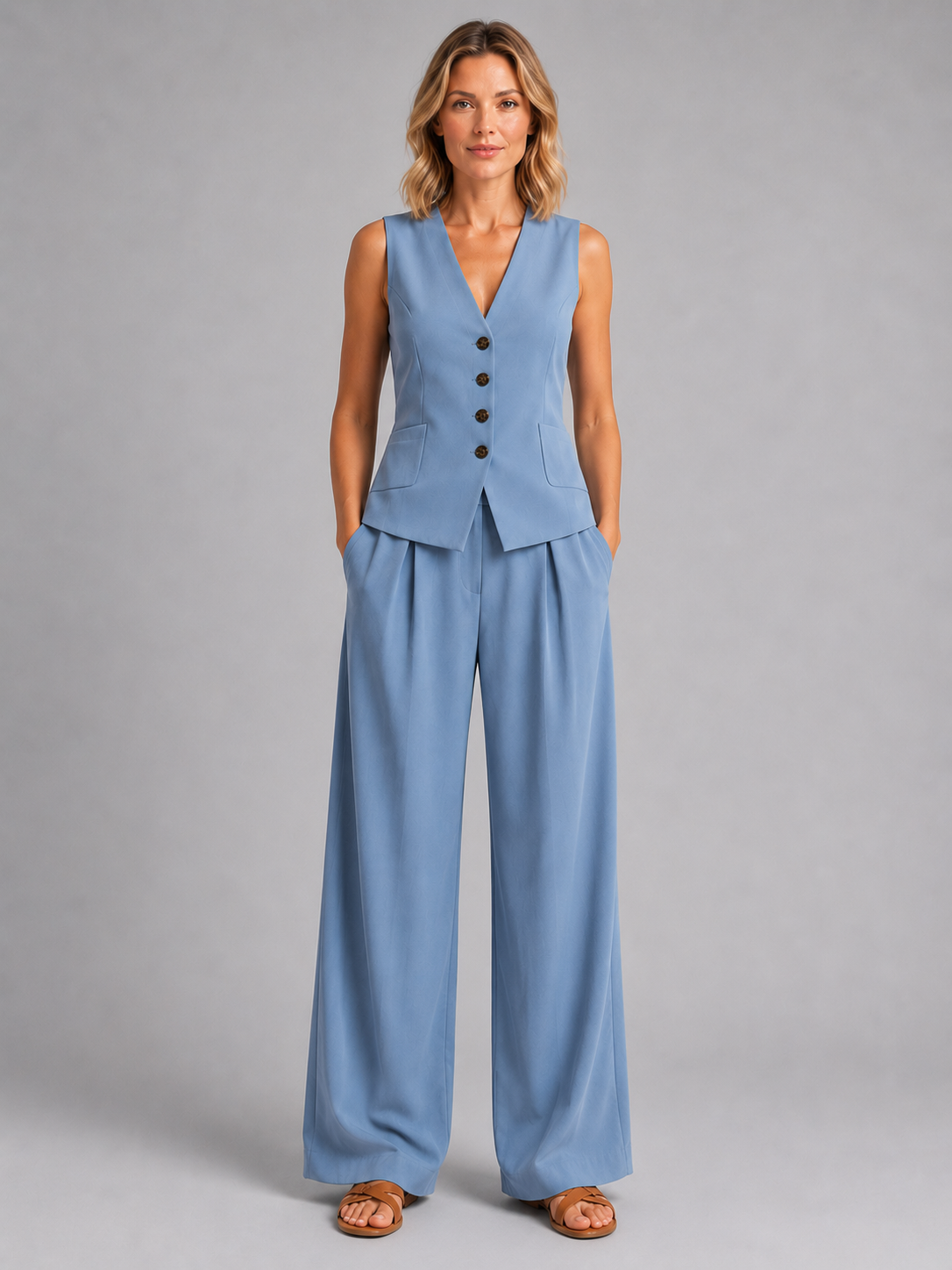 Women's High-Waisted Pleated Palazzo Trousers