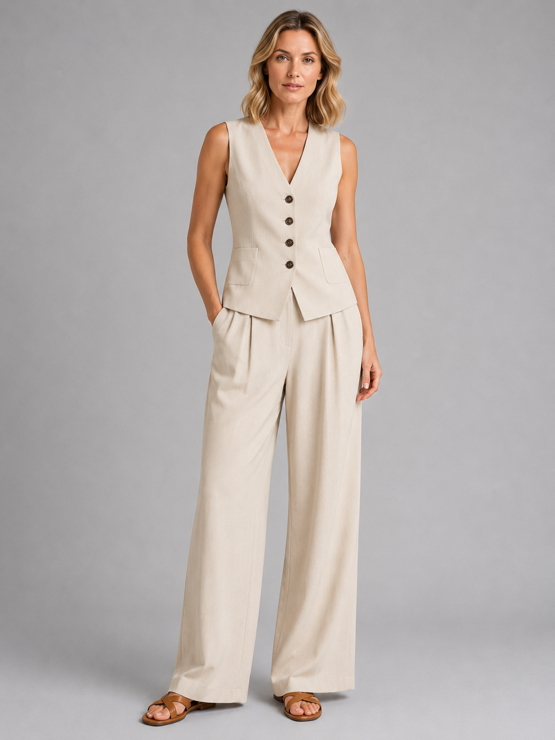 Women's High-Waisted Pleated Palazzo Trousers