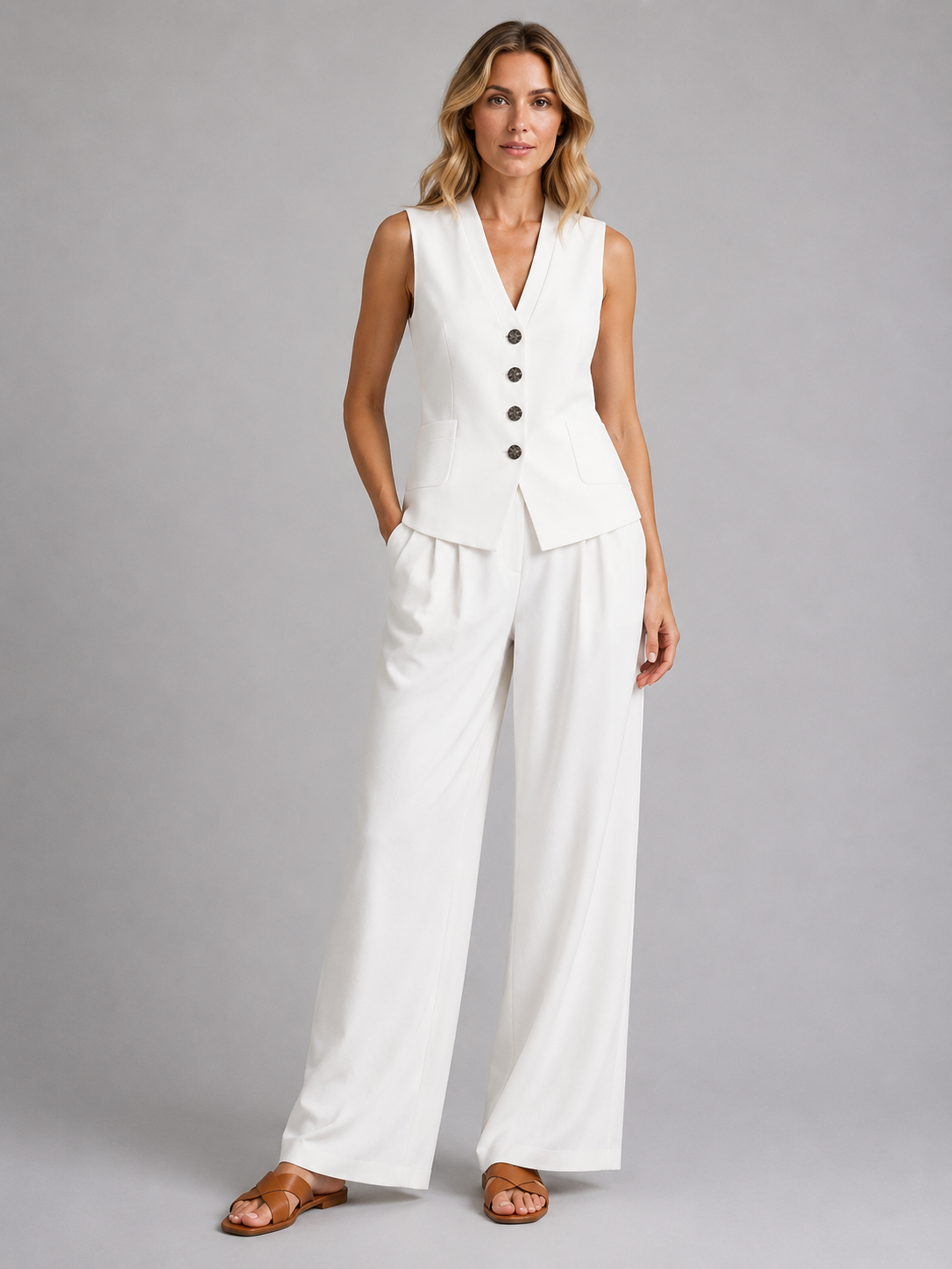 Women's High-Waisted Pleated Palazzo Trousers