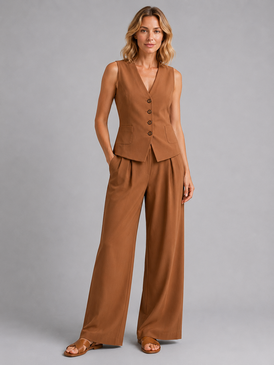Women's High-Waisted Pleated Palazzo Trousers