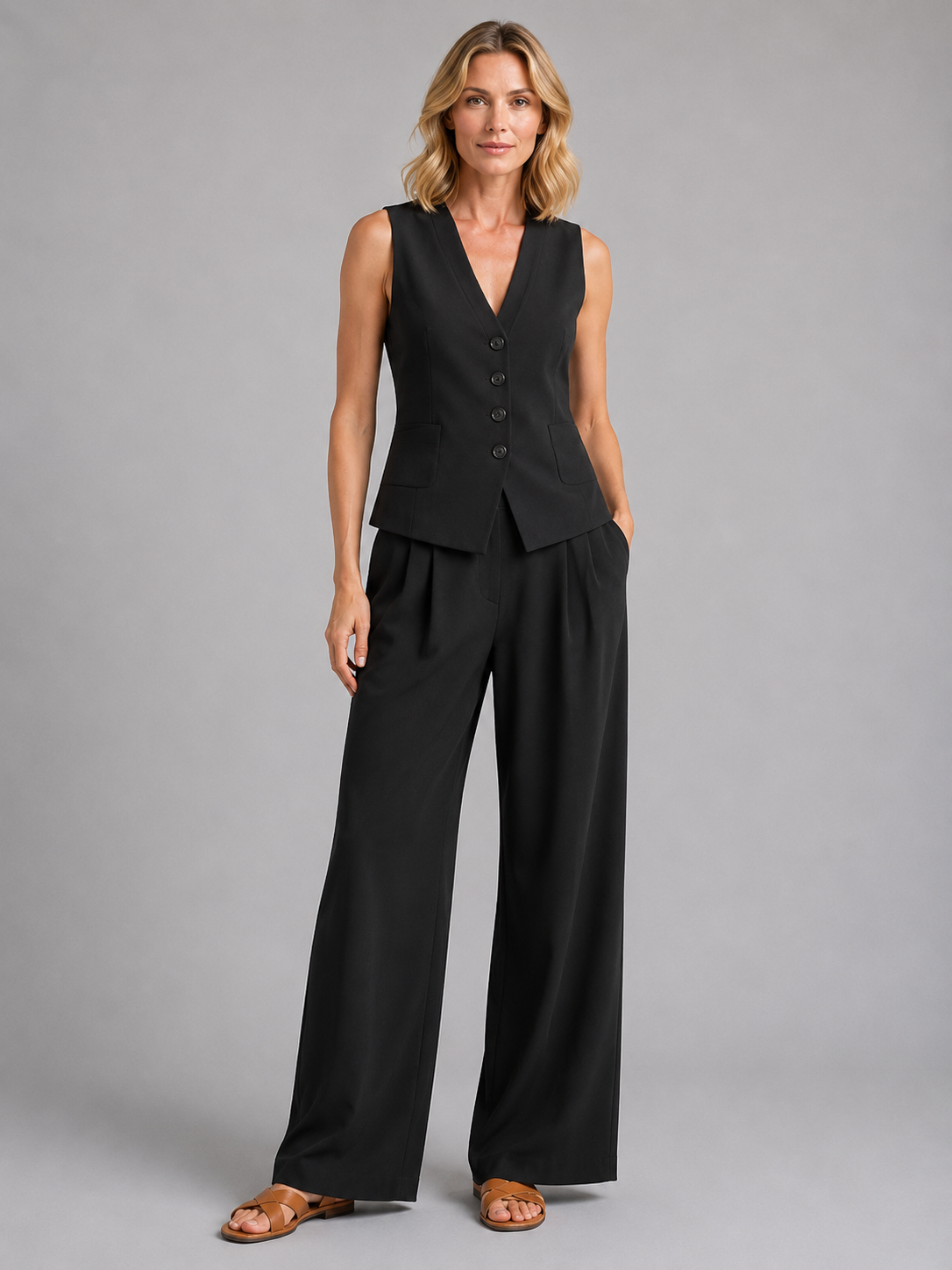 Women's High-Waisted Pleated Palazzo Trousers