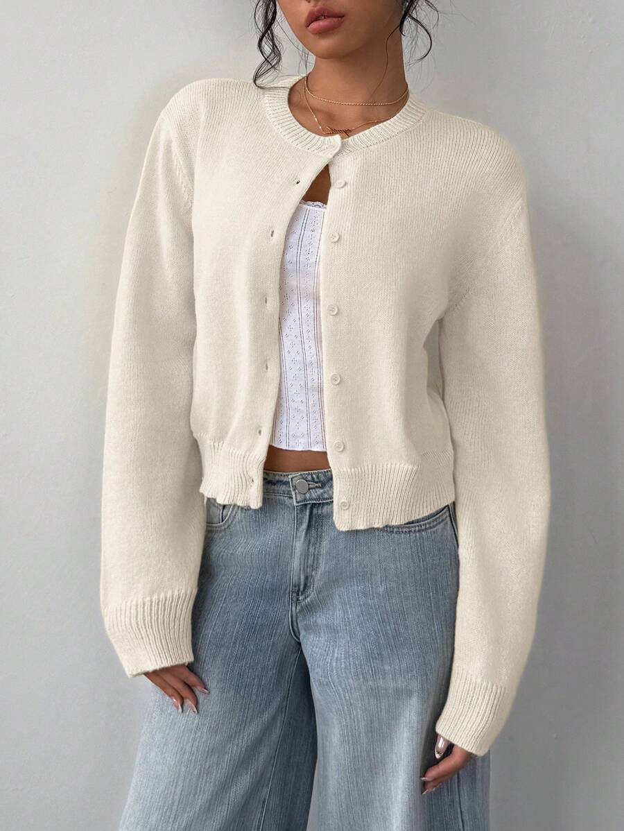 Women's Ribbed Cropped Button Cardigan