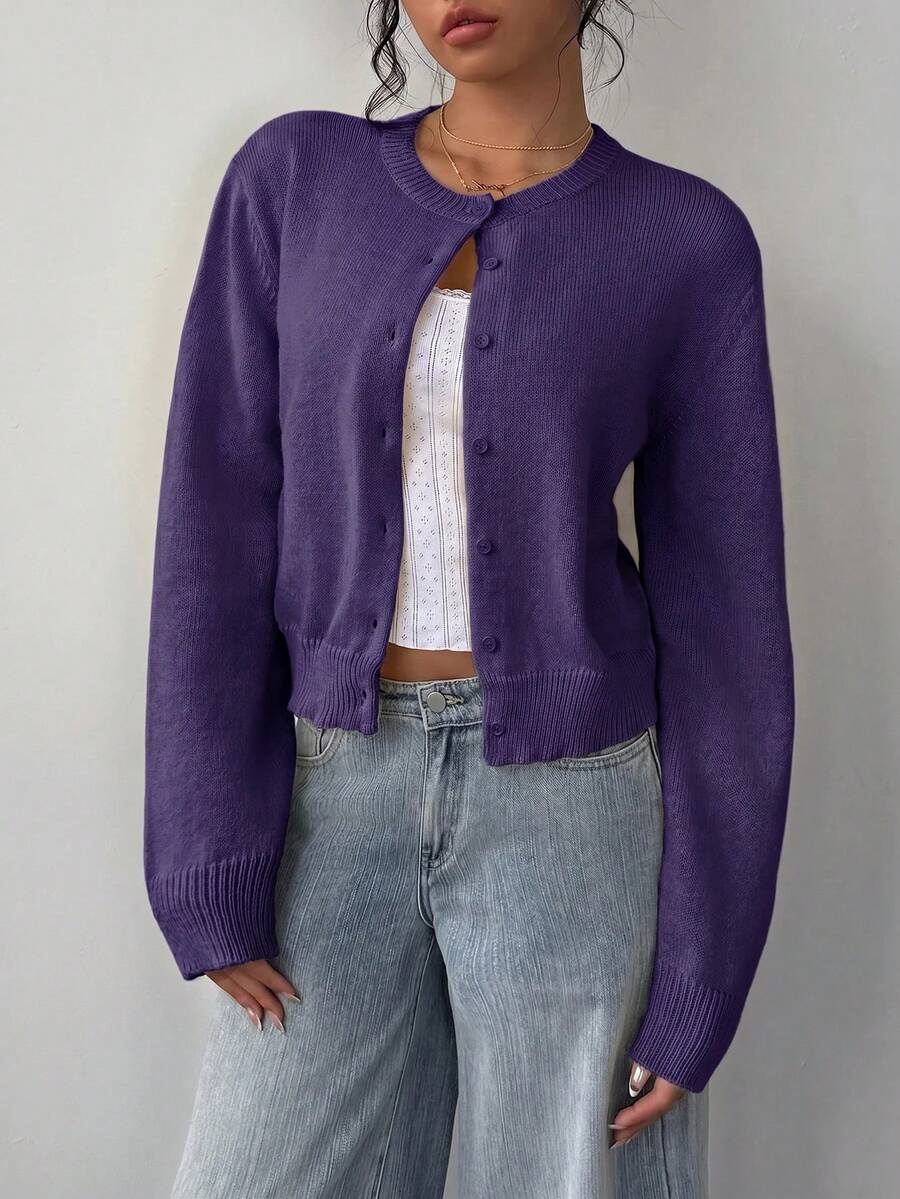 Women's Ribbed Cropped Button Cardigan