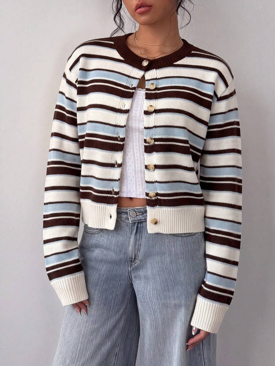 Women's Ribbed Cropped Button Cardigan