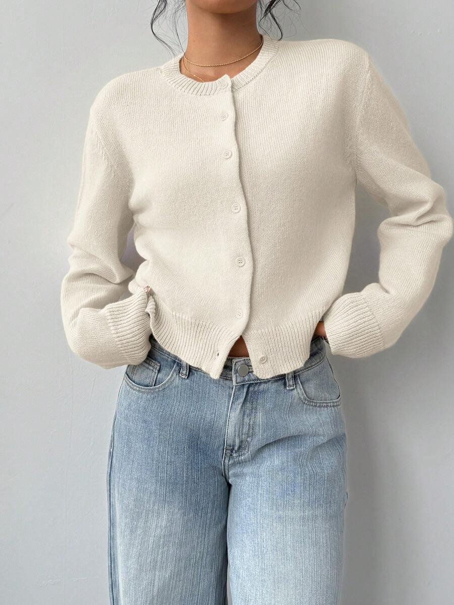 Women's Ribbed Cropped Button Cardigan