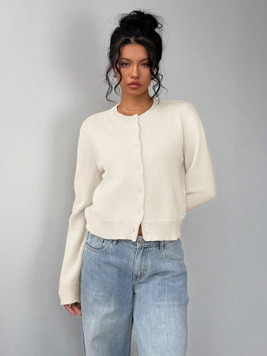 Women's Ribbed Cropped Button Cardigan