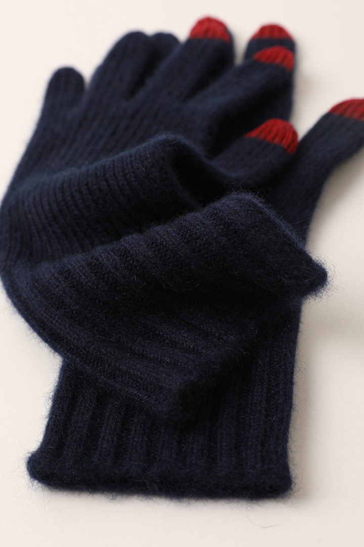 Women's Ribbed Knit Gloves with Contrast Fingertips