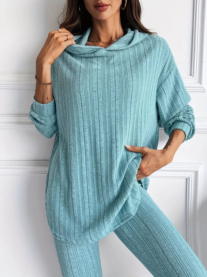 Women's Ribbed Longline Hoodie & Leggings Lounge Set