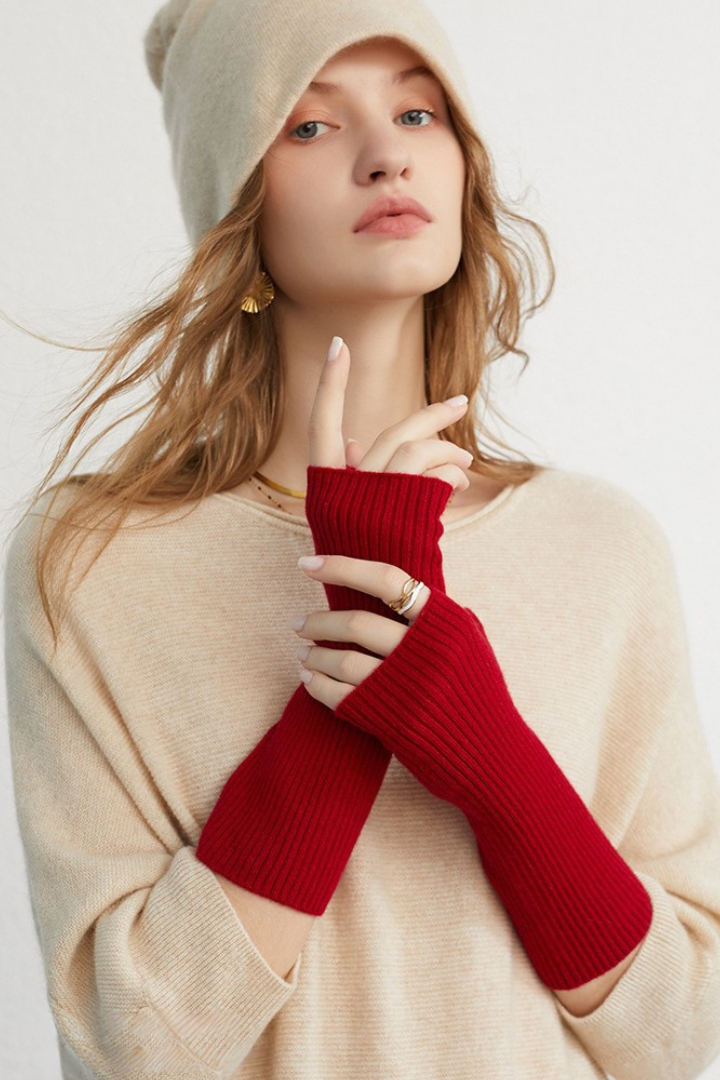 Women's Ribbed Knit Long Fingerless Gloves