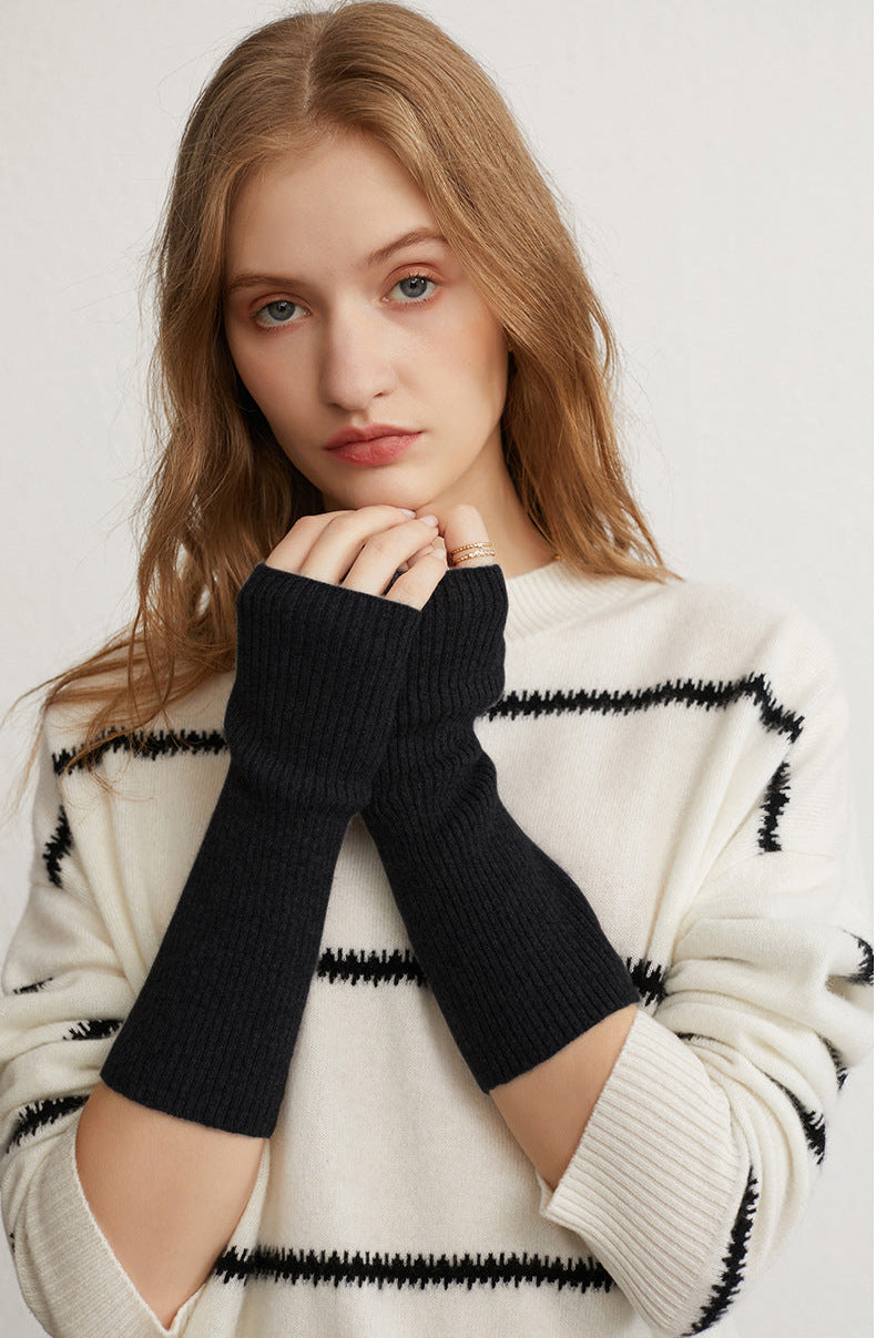 Women's Ribbed Knit Long Fingerless Gloves