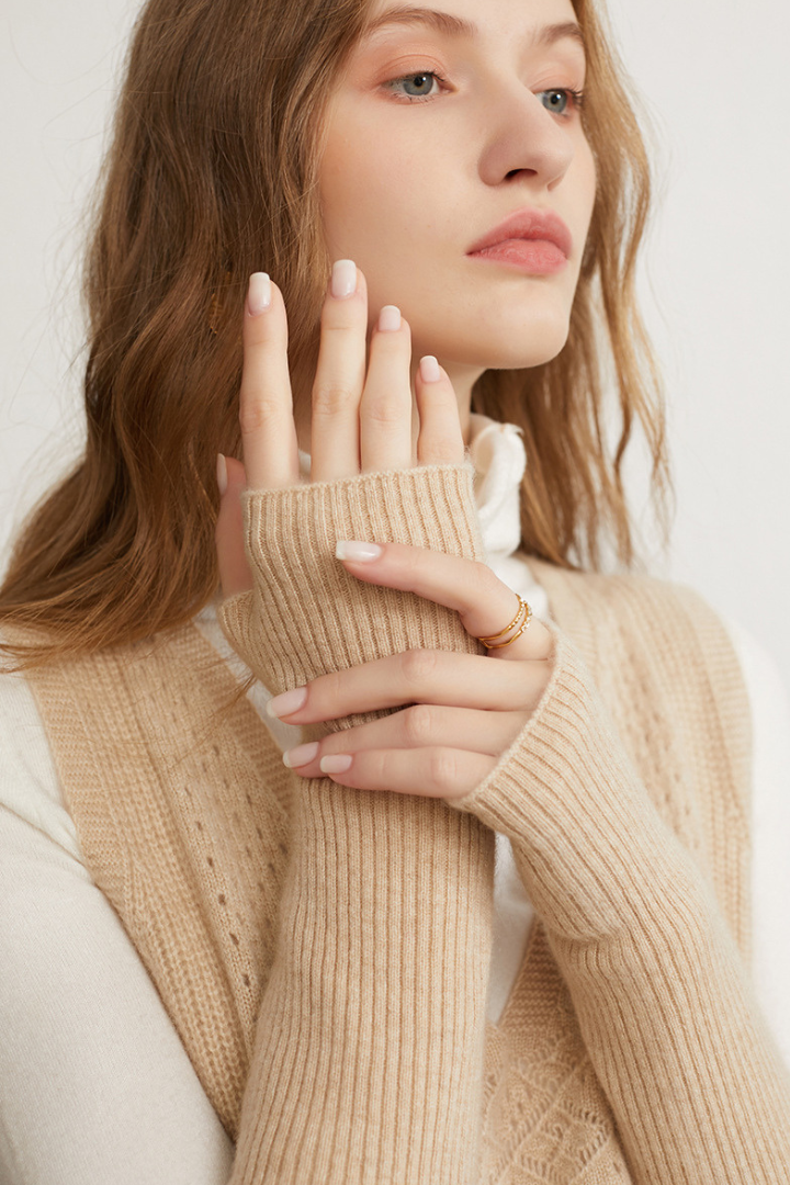 Women's Ribbed Knit Long Fingerless Gloves