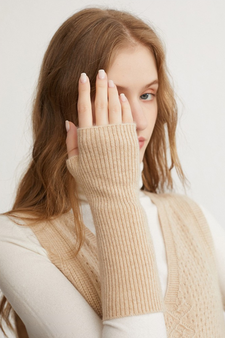 Women's Ribbed Knit Long Fingerless Gloves