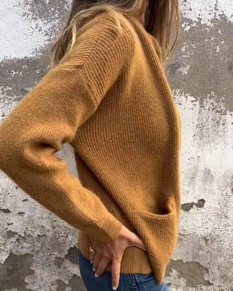 Women's Ribbed Zip-Up Knit Cardigan with Pockets