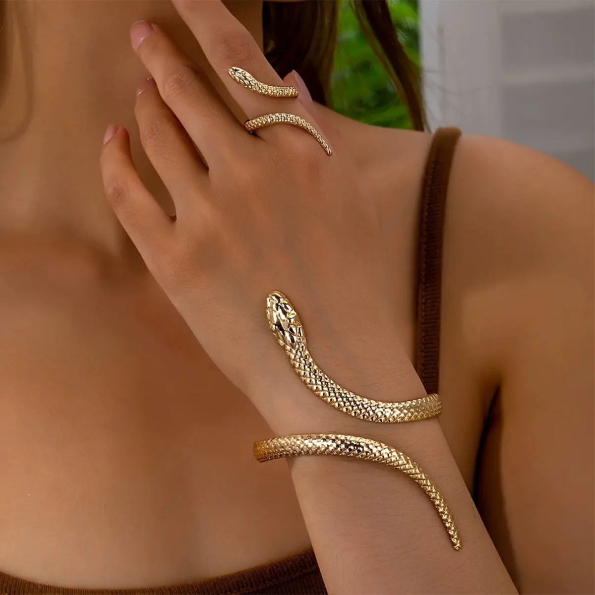 Women's Serpent Cuff Bracelet and Ring Set