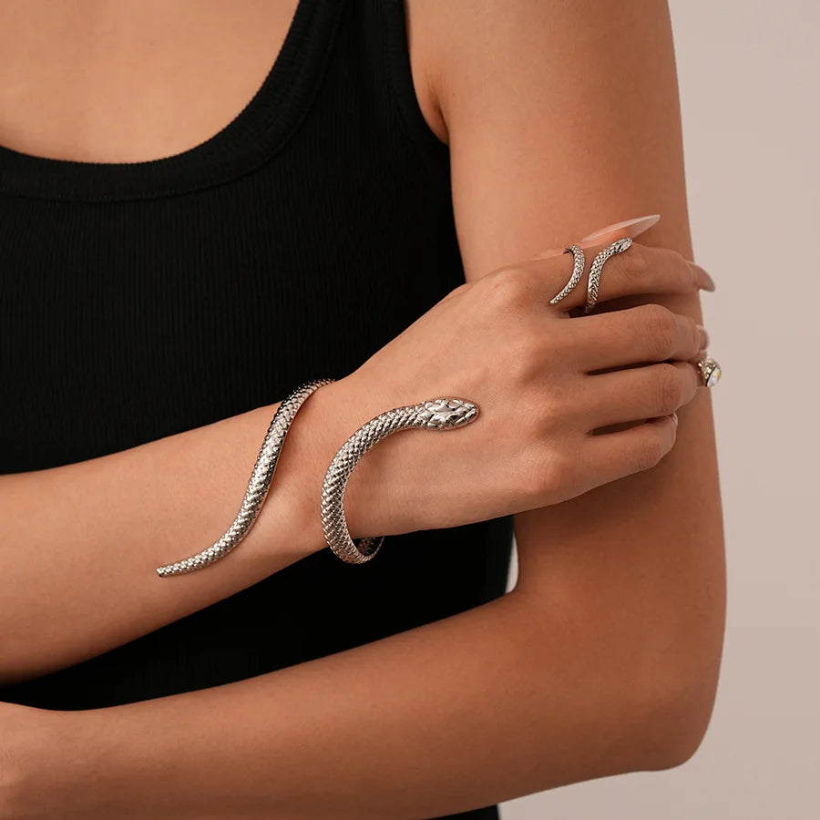 Women's Serpent Cuff Bracelet and Ring Set