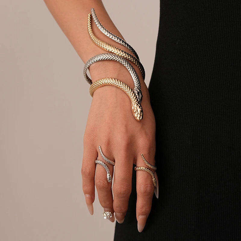 Women's Serpent Cuff Bracelet and Ring Set
