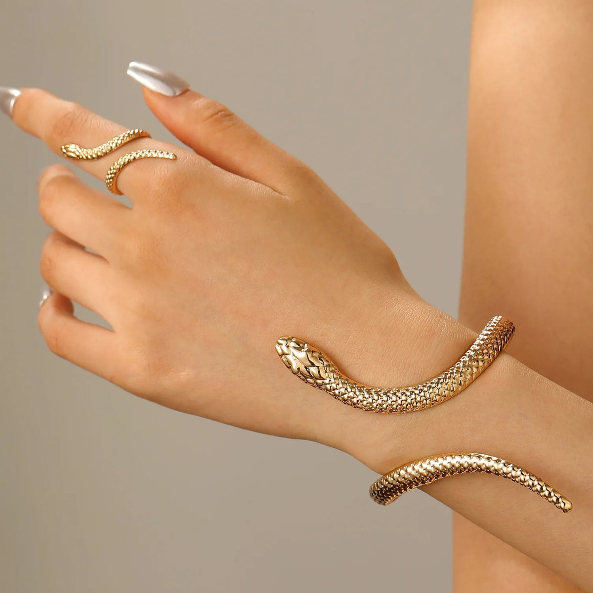 Women's Serpent Cuff Bracelet and Ring Set