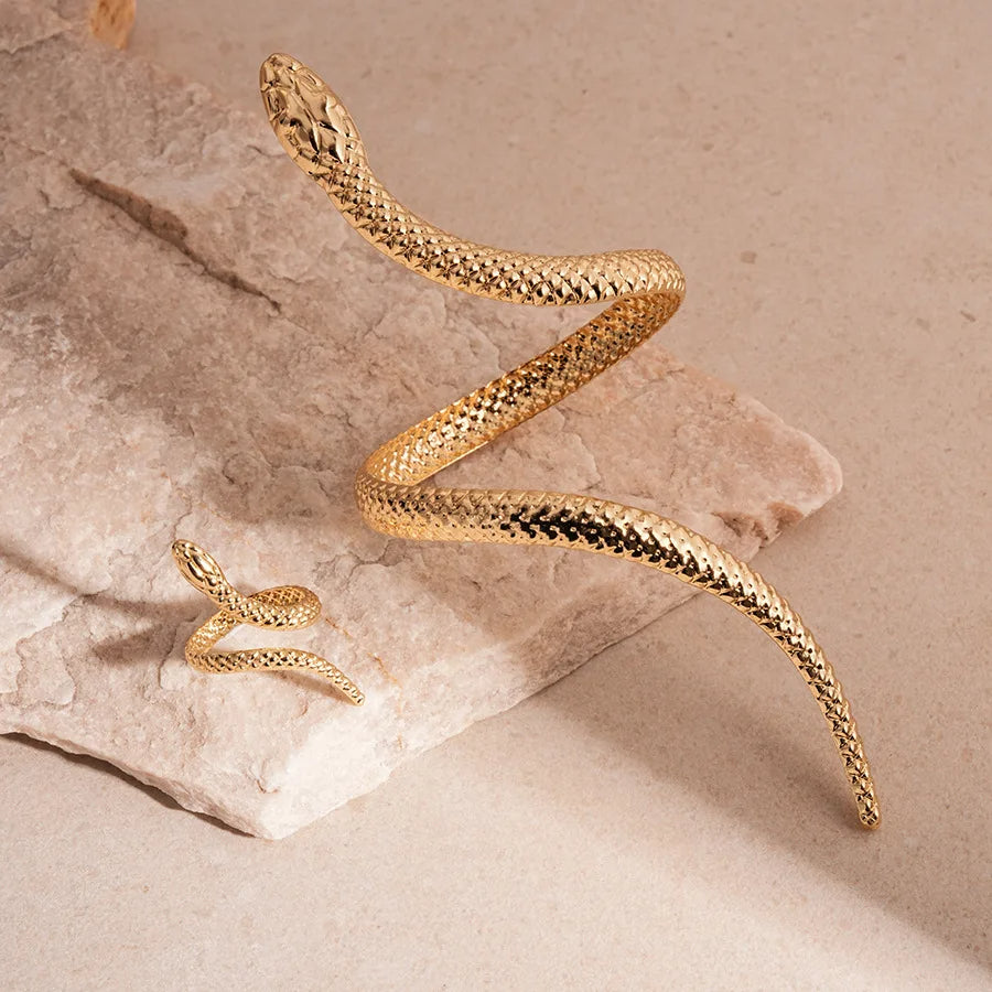 Women's Serpent Cuff Bracelet and Ring Set