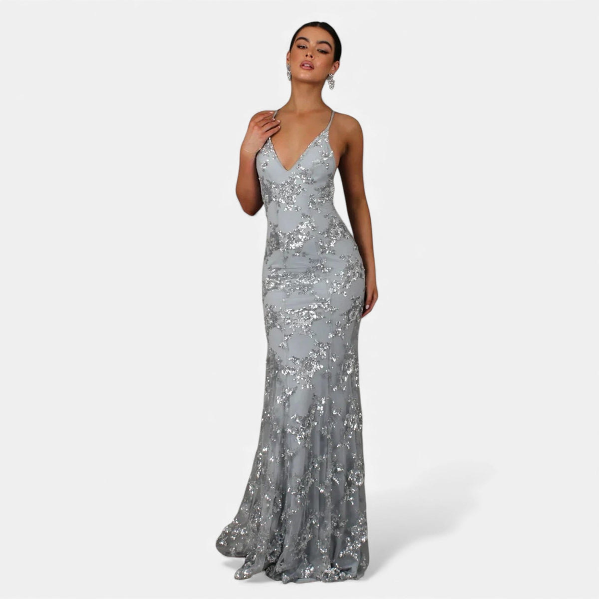 Women's Sequin Cross-Back Maxi Evening Dress
