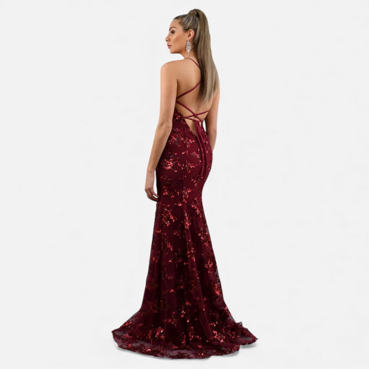 Women's Sequin Cross-Back Maxi Evening Dress