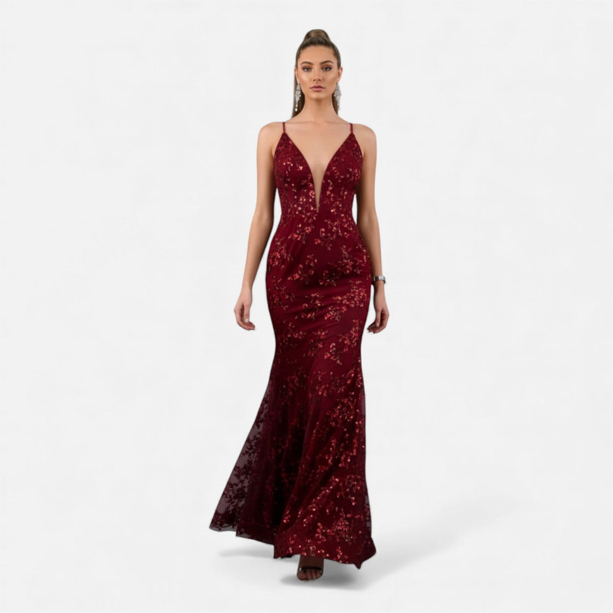 Women's Sequin Cross-Back Maxi Evening Dress